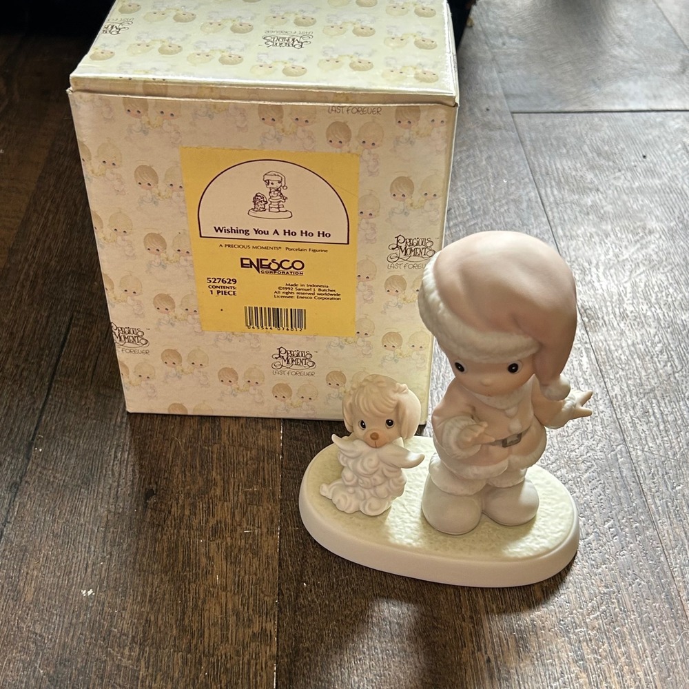 Precious Moments Wishing You A Ho Ho Ho 1992 Santa Boy Dog Figurine 527629 Box